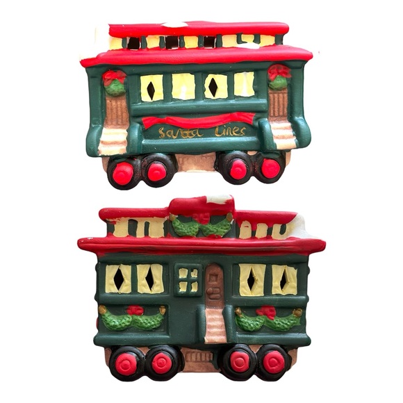 3 Piece Set Mini Porcelain Christmas Train Old Fashioned Locomotive - Picture 5 of 6